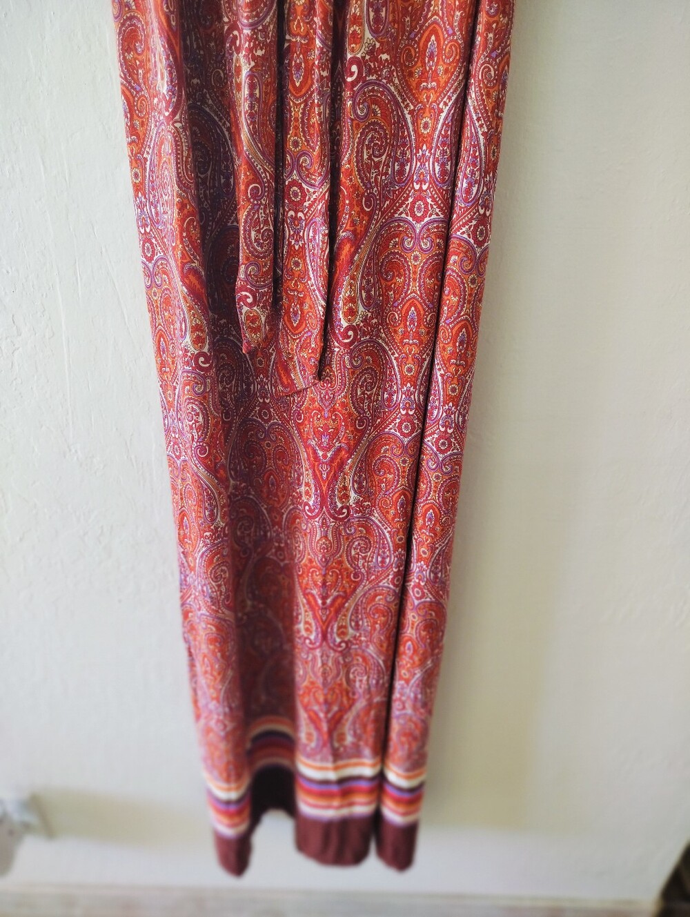 MSK Paisley Halter Maxi Dress Sz L  Boho Resortwear Tie Back 100% Rayon - Picture 7 of 9